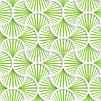 Seamless geometric background. Pattern with realistic shadow and cut out of paper effect.3D green striped pin will grid.