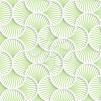 Seamless geometric background. Pattern with realistic shadow and cut out of paper effect.3D green wavy striped pin will grid.