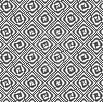 Geometric background with black and white stripes. Seamless monochrome  pattern with zebra effect.Alternating black and white wavy circle striped each squares.