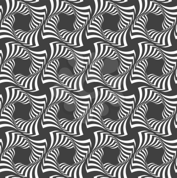 Geometric background with black and white stripes. Seamless monochrome  pattern with zebra effect.Alternating black and white wavy striped crosses in row.