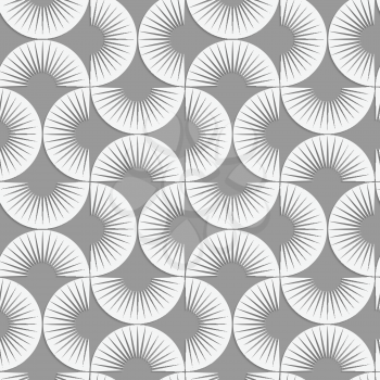 Seamless geometric pattern .Realistic shadow creates 3D look. Light gray colors.Cut out paper effect.Perforated stripy semi circles.