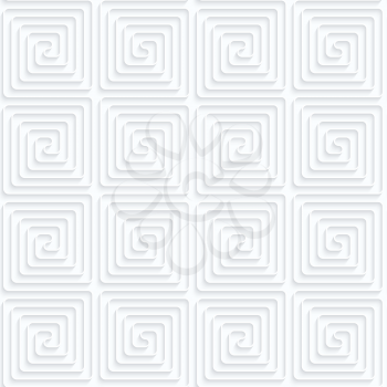 Seamless 3D background. White quilling paper. Realistic shadow and cut out of paper effect. Geometrical pattern.Quilling paper connected square spirals.