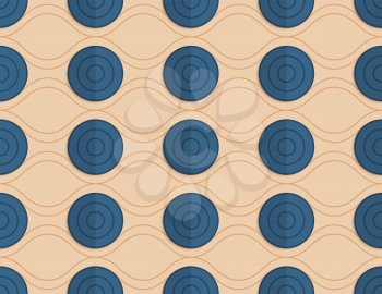Vintage colored simple seamless pattern. Background with paper fold and 3d realistic shadow.Retro fold blue circles on waves.