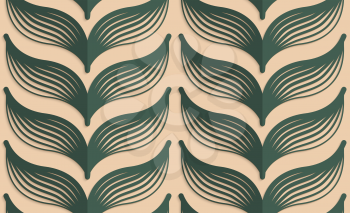 Vintage colored simple seamless pattern. Background with paper fold and 3d realistic shadow.Retro fold deep green striped leaves.