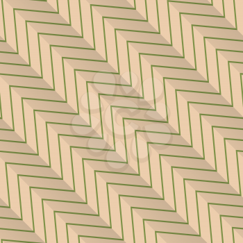 Vintage colored simple seamless pattern. Background with paper fold and 3d realistic shadow.Retro fold green diagonal striped zigzag.