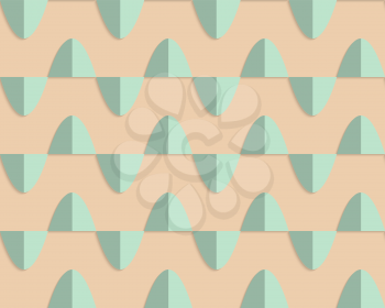 Vintage colored simple seamless pattern. Background with paper fold and 3d realistic shadow.Retro fold light green semi ovals.