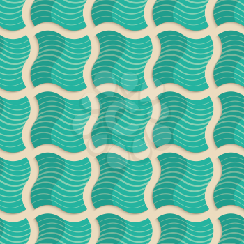 Vintage colored simple seamless pattern. Background with paper fold and 3d realistic shadow.Retro fold light green striped wavy squares.