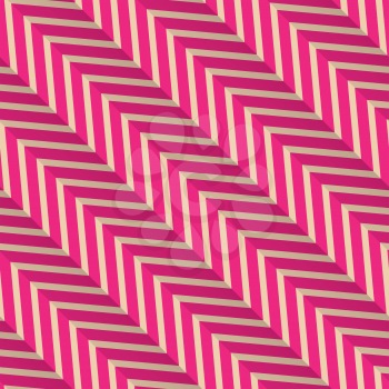 Vintage colored simple seamless pattern. Background with paper fold and 3d realistic shadow.Retro fold magenta diagonal striped zigzag.