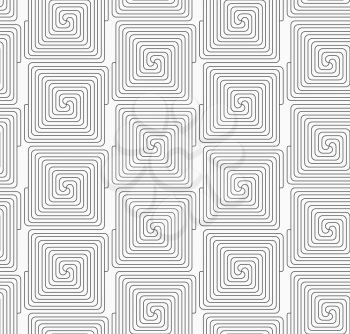 Gray seamless geometrical pattern. Simple monochrome texture. Abstract background.Slim gray square connecting spirals in row.
