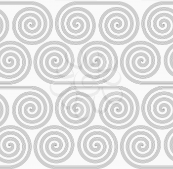 Gray seamless geometrical pattern. Simple monochrome texture. Abstract background.Slim gray striped spiral rolls.