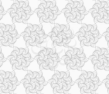 Gray seamless geometrical pattern. Simple monochrome texture. Abstract background.Slim gray striped twisted flowers in grid.
