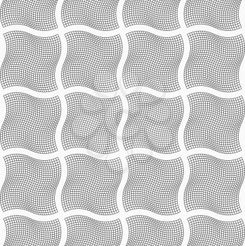 Gray seamless geometrical pattern. Simple monochrome texture. Abstract background.Slim gray wavy checkered squares.