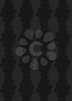 Seamless geometric background. Pattern with 3D texture and realistic shadow.Textured black plastic vertical waves.