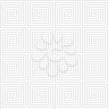 Paper white 3D geometric background. Seamless pattern with realistic shadow and cut out of paper effect.White paper 3D spiral connecting squares.