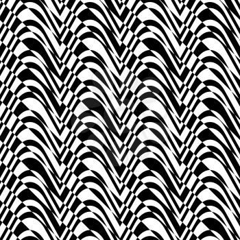 Black and white alternating bulging waves with diagonal cut.Seamless stylish geometric background. Modern abstract pattern. Flat monochrome design.