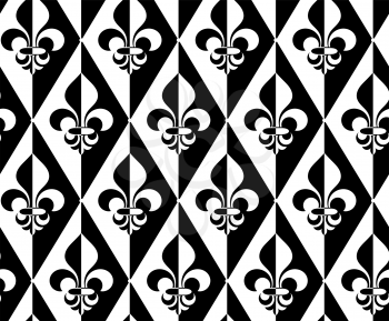 Black and white alternating Fleur-de-lis half and half.Seamless stylish geometric background. Modern abstract pattern. Flat monochrome design.