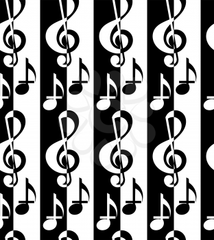 Black and white alternating G clef and music notes.Seamless stylish geometric background. Modern abstract pattern. Flat monochrome design.