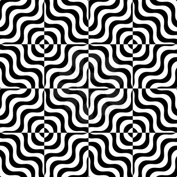 Black and white alternating wavy squares.Seamless stylish geometric background. Modern abstract pattern. Flat monochrome design.