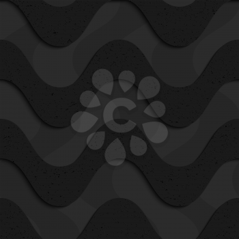 Black textured plastic horizontal waves layered.Seamless abstract geometrical pattern with 3d effect. Background with realistic shadows and layering.