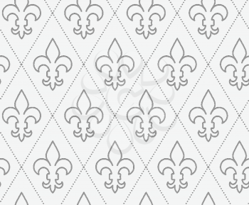 Perforated countered Fleur-de-lis.Seamless geometric background. Modern monochrome 3D texture. Pattern with realistic shadow and cut out of paper effect.