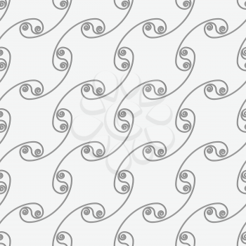 Perforated diagonal arcs with spirals.Seamless geometric background. Modern monochrome 3D texture. Pattern with realistic shadow and cut out of paper effect.