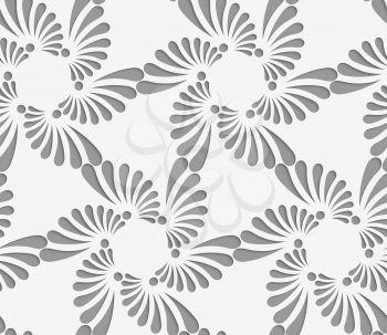 Perforated flourish tear drops six foils.Seamless geometric background. Modern monochrome 3D texture. Pattern with realistic shadow and cut out of paper effect.