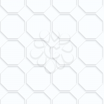 Quilling paper octagons in row.White geometric background. Seamless pattern. 3d cut out of paper effect with realistic shadow.