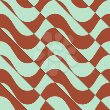 Retro 3D brown and green waves.Abstract layered pattern. Bright colored background with realistic shadow and thee dimentional effect.