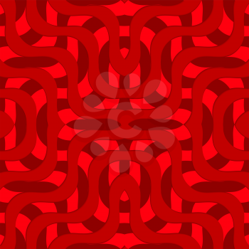 Retro 3D red overlapping waves.Abstract layered pattern. Bright colored background with realistic shadow and thee dimentional effect.