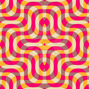 Retro 3D yellow magenta and brown overlapping waves.Abstract layered pattern. Bright colored background with realistic shadow and thee dimentional effect.
