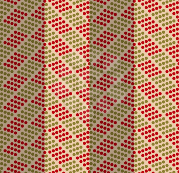 Retro fold green and red dotted chevron.Abstract geometrical ornament. Pattern with effect of folded paper with realistic shadow. Vintage colored simple shapes on textured background.