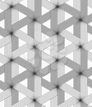 Shades of gray striped three ray stars.Seamless stylish geometric background. Modern abstract pattern. Flat monochrome design.