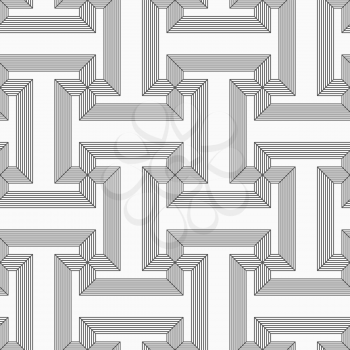 Shades of gray striped T shapes.Seamless stylish geometric background. Modern abstract pattern. Flat monochrome design.