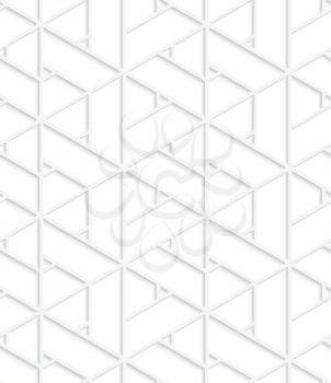 White 3D T triangular grid.Seamless geometric background. Modern monochrome 3D texture. Pattern with realistic shadow and cut out of paper effect.