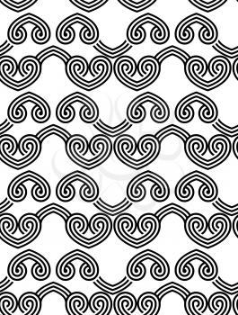 Black and white overlapping hearts in row.Seamless stylish geometric background. Modern abstract pattern. Flat monochrome design.