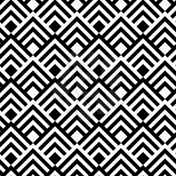 Black and white striped diamonds.Seamless stylish geometric background. Modern abstract pattern. Flat monochrome design.