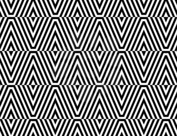 Black and white striped diamonds split.Seamless stylish geometric background. Modern abstract pattern. Flat monochrome design.