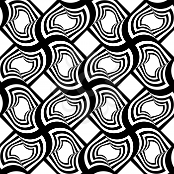 Black and white striped twisted grid.Seamless stylish geometric background. Modern abstract pattern. Flat monochrome design.