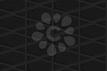 Black textured plastic squished hexagons and triangles.Seamless abstract geometrical pattern with 3d effect. Background with realistic shadows and layering.