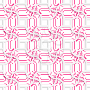 Colored 3D pink striped pedals with squares.Seamless geometric background. Modern 3D texture. Pattern with realistic shadow and cut out of paper effect.