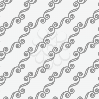 Perforated diagonal swirled.Seamless geometric background. Modern monochrome 3D texture. Pattern with realistic shadow and cut out of paper effect.