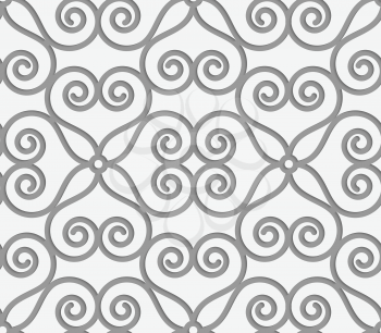 Perforated swirly flower grid.Seamless geometric background. Modern monochrome 3D texture. Pattern with realistic shadow and cut out of paper effect.