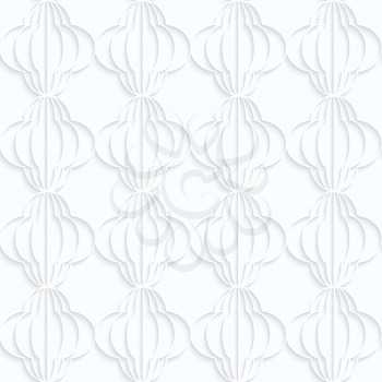 Quilling white paper striped bulbs in row.White geometric background. Seamless pattern. 3d cut out of paper effect with realistic shadow.