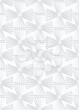 Quilling white paper striped crosses.White geometric background. Seamless pattern. 3d cut out of paper effect with realistic shadow.