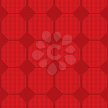 Red checkered octagons.Seamless geometric background. 3D layered and textured pattern with realistic shadow and cut out effect.