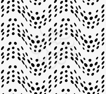 Black marker dotted waves.Free hand drawn with ink brush seamless background. Abstract texture. Modern irregular tilable design.