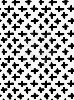 Black marker drawn simple crosses.Hand drawn with paint brush seamless background. Abstract texture. Modern irregular tilable design.