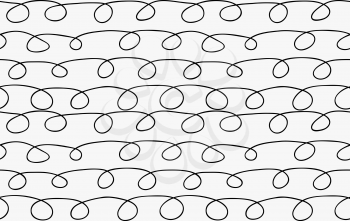 Black marker drawn simple horizontal loops.Hand drawn with paint brush seamless background. Abstract texture. Modern irregular tilable design.