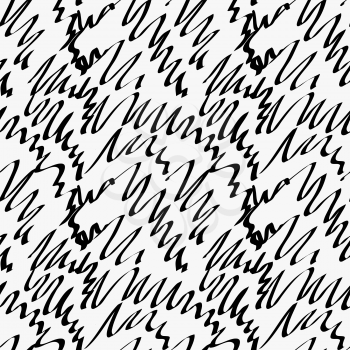 Black marker drawn simple scribble.Hand drawn with paint brush seamless background. Abstract texture. Modern irregular tilable design.