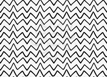 Black marker drawn simple uneven zigzag.Hand drawn with paint brush seamless background. Abstract texture. Modern irregular tilable design.